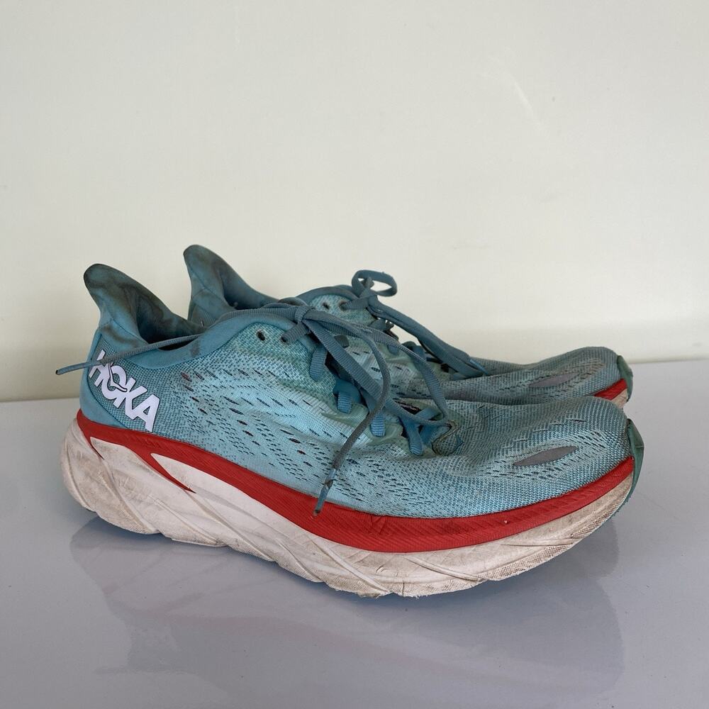 Hoka One One Womens Clifton 8 1119394 AEBL‎ Green Running Shoes Sneakers Sz 9.5B